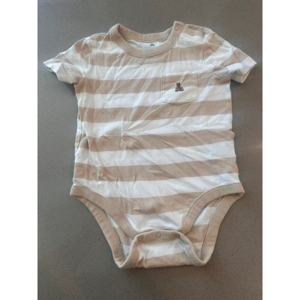 Baby Gap Beige & White Striped Short-Sleeve Bodysuit Size 12-18 Month